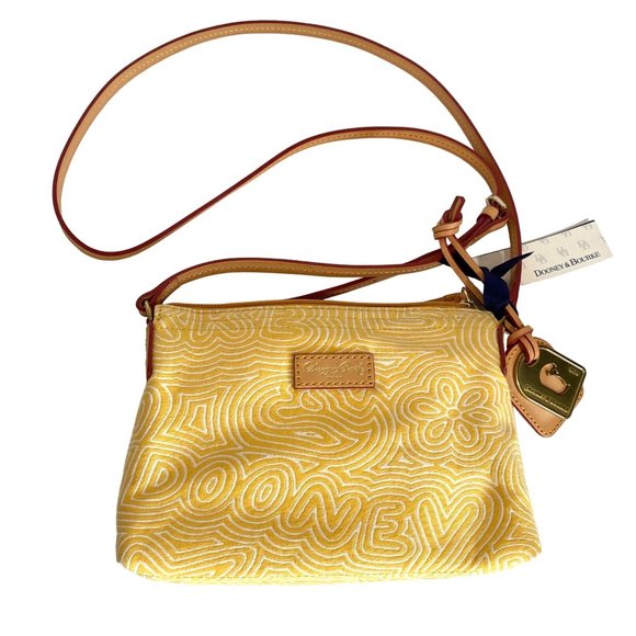 Dooney & Bourke Handbags - Dooney & Bourke Yellow and White Fabric Crossbody with Leather Accents NWT